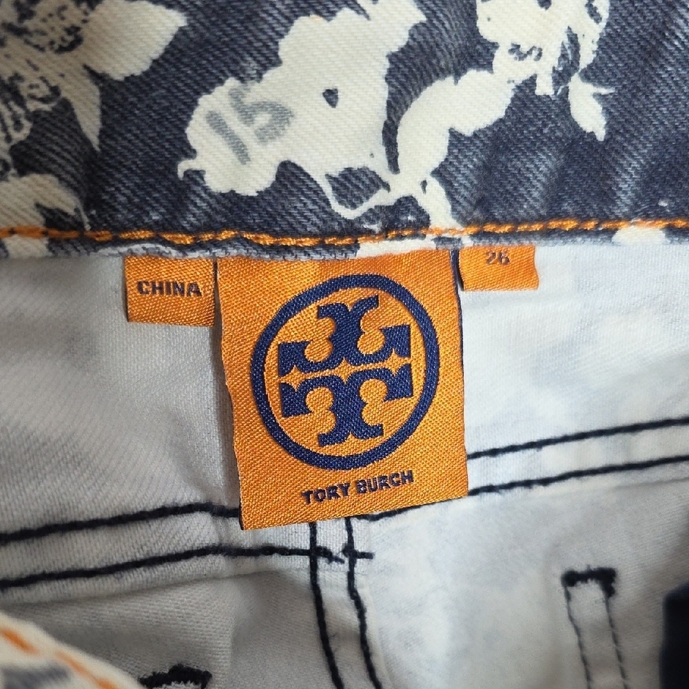 Tory Burch Alexa Floral Cropped Skinny Jeans Denim Blue White Size26 Cottagecore - Picture 4 of 14